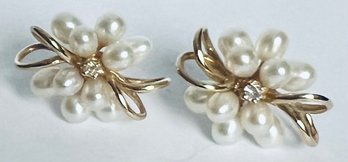 GORGEOUS 14k PEARL AND DIAMOND EARRINGS