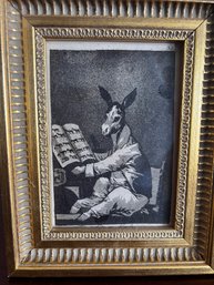 Small Framed Monochrome Donkey Themed Print