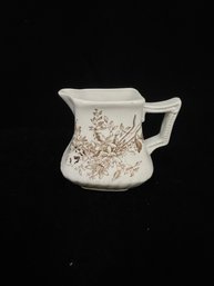 Beautiful Stoneware Flower Floral Design Brown White Pitcher