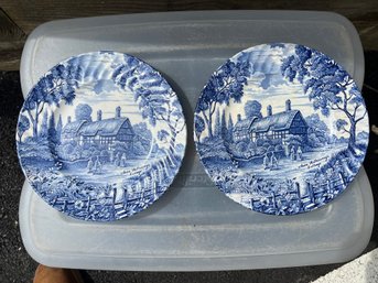 Pair Of Vintage Shakespeare Country Royal Essex Ironstone Plates 'anne Hathaway's Cottage'