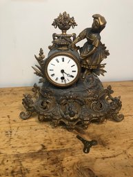 Antique Brunfaut Mantle Clock With Female Figure