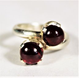 Sterling Silver Size 5.5 Red Stone Cabochon Dual Stone Ring