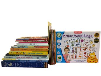 Match It! Picture Word Bingo Game & 20  Kids Books. Pete The Cat, Dr. Seuss & More.