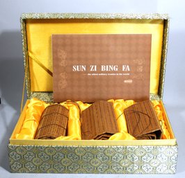 Chinese SUN ZI BING FA  Engraved Bamboo Scrolls In Silk Box