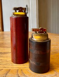 Two Mid Century Modern Table Lighters With Wooden Bases