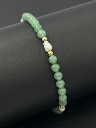 14k Yellow Gold Multi Jade & Fresh Water Pearl Bracelet