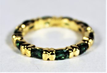 Gold Plated Tone Band Ring Having Emerald Colored Stones Size 9