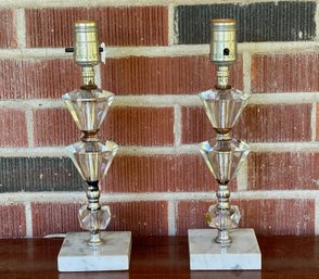 Pair Of Vintage Bedside Crystal Lamps