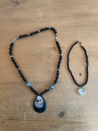 Lot Of 2 Black Pendant Necklaces