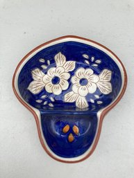 Blue And White Flower Dipping Dish From Portugal Signed