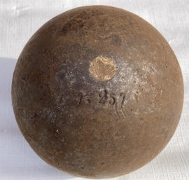 Large Antique Civil War Or Earlier Cannonball- Marked- In Excellent Condition