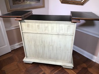 Very Nice Vintage Flip Top Bar / Liquor Cabinet On Casters - Finished On  Both Sides Also Use As Buffet