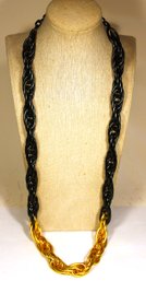 Contemporary Black And Gold Tone Elongated Chain Link Necklace 32' Long