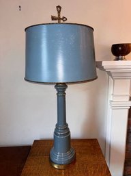 Vintage Blue Lamp With Brass Finial