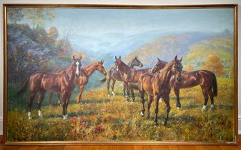 A Large Antique Equestrian Themed Oil On Canvas By Edward Herbert Miner (American, 1882-1941)