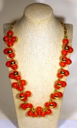 Contemporary Orange Plastic And Gold Tone J. Crew Necklace 28'