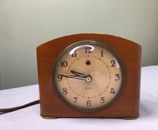 VINTAGE MCM ART DECO WESTCLOX GREENWICH WOOD CASE AND GLASS ELECTRIC ALARM CLOCK