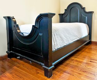 An Elegant Painted Paneled Hard Wood Twin Bedstead, Likely Restoration Hardware