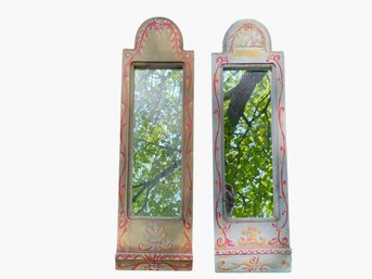 Pair Of Complimentary Carved & Painted Wooden Mirrors