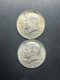 2 Kennedy 40 Silver Half Dollars 1966, 1968-D