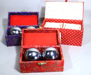 Three Pair Chinese Meditation Balls In Original Boxes (one Box Is Damaged)