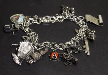 Vintage Sterling Silver Charm Bracelet Many Charms Coocoo Clock, Lady Bug, Etc.