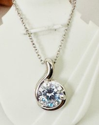 PRETTY STERLING SILVER 7.5MM CUBIC ZIRCONIA DROP PENDANT