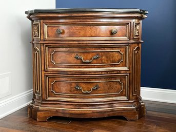 A Large Bowfront Nightstand Or Petit Chest Of Drawers With Granite Top, 'Heritage,' By Drexel Furniture