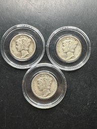 3 Mercury Dimes 1941, 1941-D, 1941-S