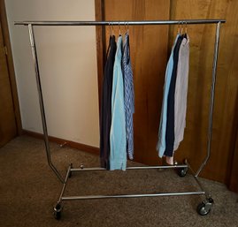 Chrome Store Clothing Display Rack On Wheels