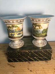 Exquisite Pair Of Antique Royal Crown Derby Vases/goblets