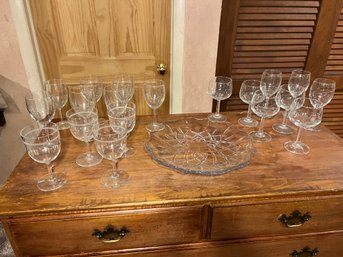 Glass Stemware & Serving Platter Grouping