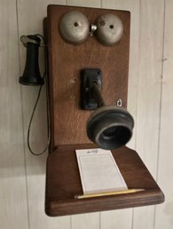 Antique Crank Telephone With Wood Case WORKS
