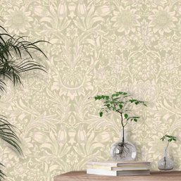 4 Unopened Rolls Of Sanderson  Morris & Co Sunflower Washable Wallpaper - Pale Green