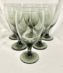 Vintage Libbey Premiere Smoke Grey 7' Goblet Beverage Glasses - Set Of 6