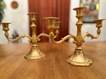 Vintage Sheraton 24K Gold Plated Candlesticks Set Made In Italy