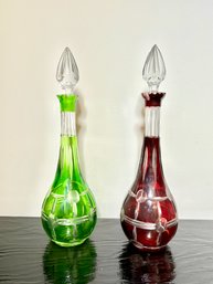 Pair Of Colored Glass Decanters