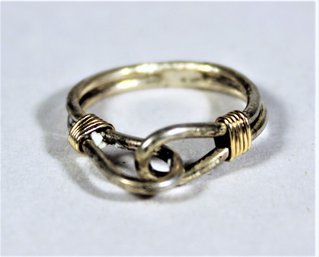 Sterling Silver And Gold Wire Hand Crafted Ring Size 5