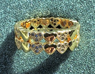 Vintage Ring - Gold-Plated Love Hearts Band - Size 8,1/2