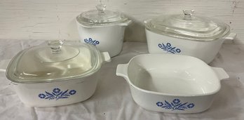 Four Pieces Of Corning Ware And Three Lids