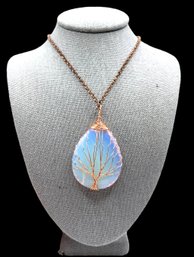 Beautiful Hand Finished Copper Tree Of Life Opalite Tear Drop Pendant Necklace