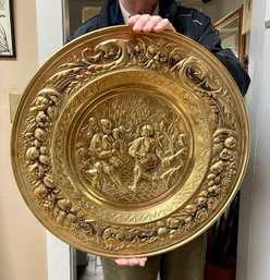 Huge Vintage Embossed Brass Decorative Platter - Wall Hanging