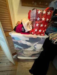 FOUR TUBS OF CLEAN WOMENS CLOTHING, SCARVES, AND SHOES