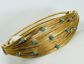 VINTAGE GOLD TONE FAUX TURQUOISE STONES ON MULTI WIRE FORM BRACELET