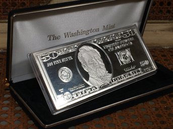 Incredible - (4) Troy Ounces SOLID .999 PURE SILVER Bar Note From WASHINGTON MINT 1998 - With Ulysses S Grant