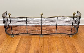 An Antique Brass And Wire Fireplace Fender, C. 1920's