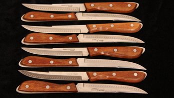 SET OF 8 REGENT SWORDS LIGHTNING EDGE 9' STEAK STAINLESS STEEL KNIVES MADE IN JAPAN