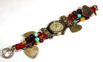 Southwestern Silver Beaded Bracelet Watch Peytoe Bird 7' Long By D. Lucas