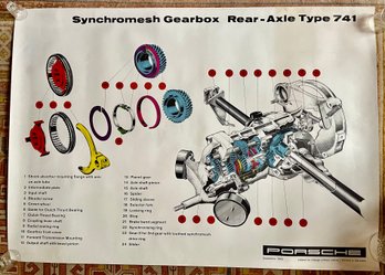 Original Very Large 1960 PORSCHE Factory Poster 'SYNCHROMESH GEARBOX-AXLE TYPE 741'