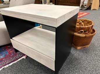 End Table With Metal Sides And Wood Top And Shelf